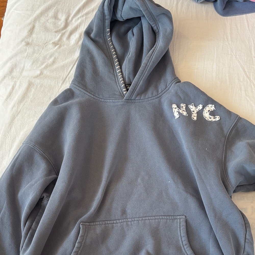 blue HANDDESIGNED/STITCHED NYC Hoodie